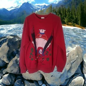 Vintage Basset Walker Sweathirt Size L Bear Skiing Red Made In USA